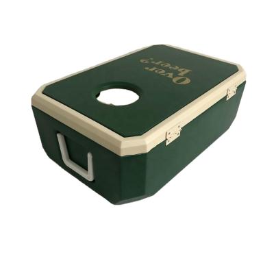 China Popular contemporary plastic throw 35L game cooler box corhole with ice chest for outdoor camping keep item chest cooling box for sale