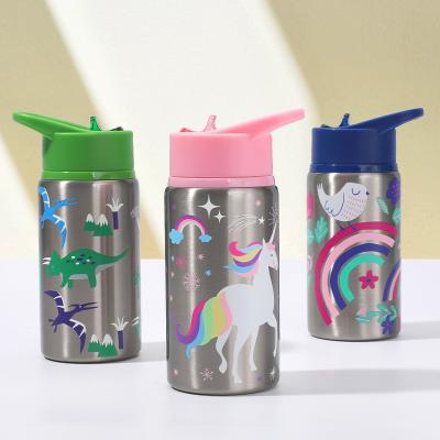 China PORTABLE Cute Dinosaur Unicorn Print Handheld Suction Nozzle Insulation Bottle Stainless Steel Water Bottle For Kids for sale