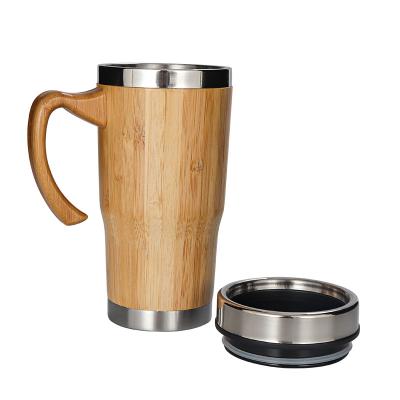 China Sustainable Outdoor Bamboo Stainless Steel Travel Camping Tea 450ML Portable Coffee Cup Mug for sale