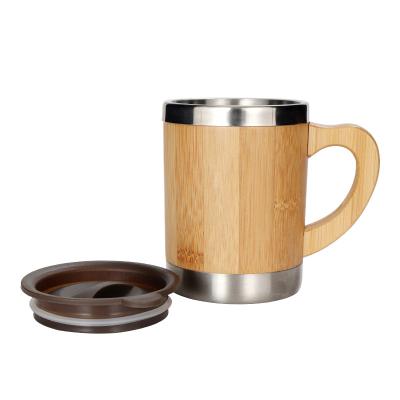 China Sustainable Wholesale Eco Friendly Modern Durable Stainless Steel Coffee Water Bamboo Cup With Wooden Handle for sale