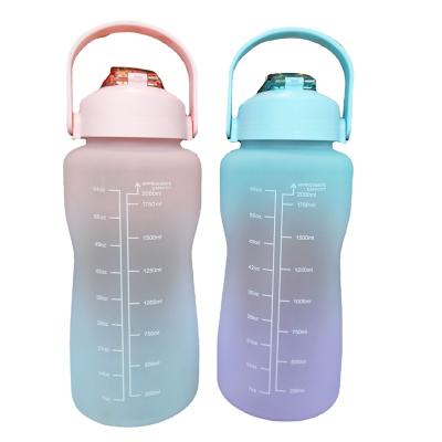 China Viable Factory Direct Large Capacity Gym Workout Time Marker 2L Plastic Water Straw Bottle for sale