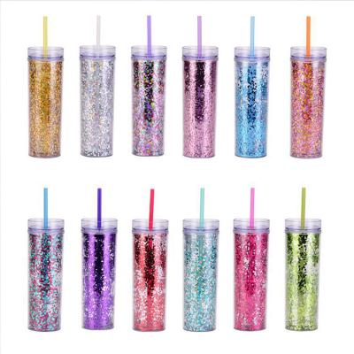 China Hot And Cold Clear Glitter 16Oz Bling Viable Insulated Tumbler Water Cup With Acrylic Straw for sale