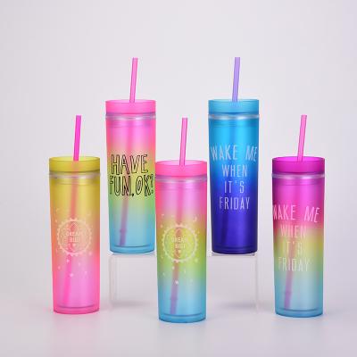 China Hot Sale Viable Logo Printed Double Walled Skinny Custom Made Matte Gradient Ombre Tumbler Straight for sale