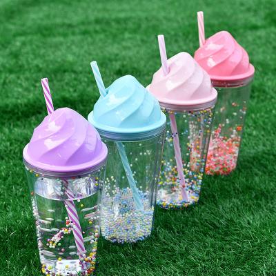 China High Quality Colorful Double Walled Plastic Tumbler Sustainable 16oz Cold Water Sippy Bottles for sale