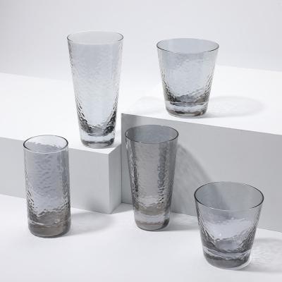 China Viable High Quality Wholesale Glass Hammered Texture Smoke Gray Noble And Elegant Whiskey Glass Cup for sale