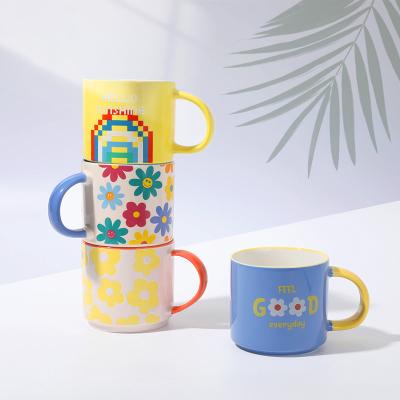 China Bright summer Daisy Cute Ceramic Mug of new children's gifts breakfast hot viable creative yellow cartoon milk for sale