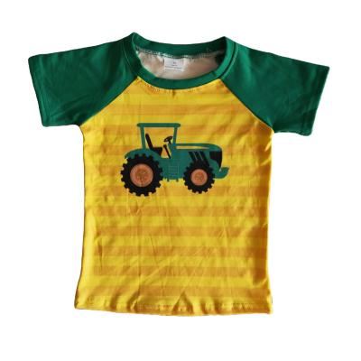 China Formal Baby Boy Clothes Green Truck Striped Short Sleeve T-shirt Summer Boy Clothes Top Outfit for sale