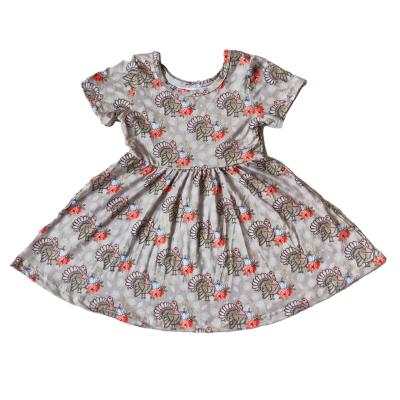 China Kids Girl Washable Clothing Short Sleeve Turkey Print Dress Boutique Boutique Outfits Girls Thanksgiving Clothes for sale