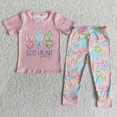 China Toddler Girl Top Outfits Boutique Pattern Rabbit Loungewear Formal Short Sleeve Easter Babies 2pcs Girls Dress Up Set for sale