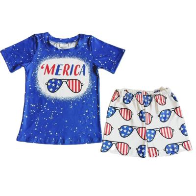 China Casual 4th of July Kids Independence Day Teams Shorts Summer Style Baby Boy Short Sleeve Sunglasses Print Festival Clothing Sets for sale