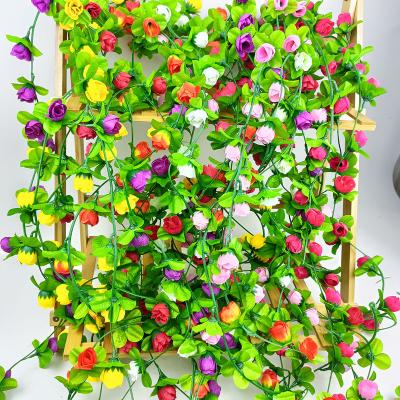 China Vintage Decor Rosebud Rayon Plant Rattan Vines Home Kitchen Minimalist Floral Wall Camellia Flower Bud for sale