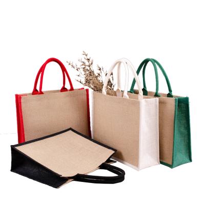 China Colorful Grocery Wholesale Reusable Eco Tote Burlap Shopping Bags Foldable Reusable Jute Bags With Custom Logo for sale