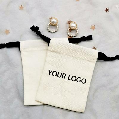 China Wholesale Recyclable Organic Custom Logo Small Cotton Gift Jewelry Necklace Bracelet Canvas Drawstring Bag for sale