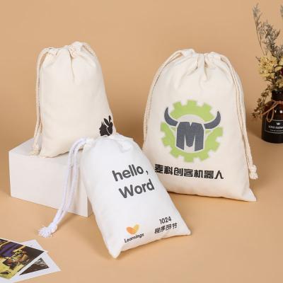 China Customized Eco-Friendly Recyclable Small Gift Natural White Cotton Canvas Drawstring Bags for sale