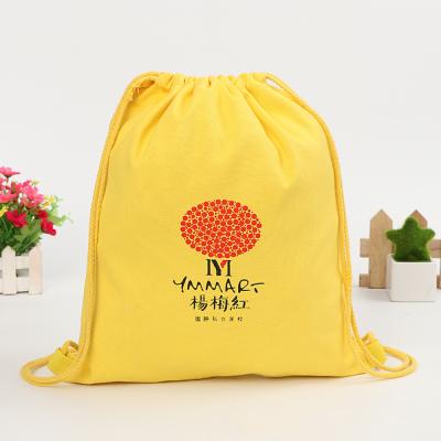 China Factory Cheap Eco-friendly Promotional Muslin Yellow Custom LOGO Cotton Canvas Small Drawstring Bag for sale