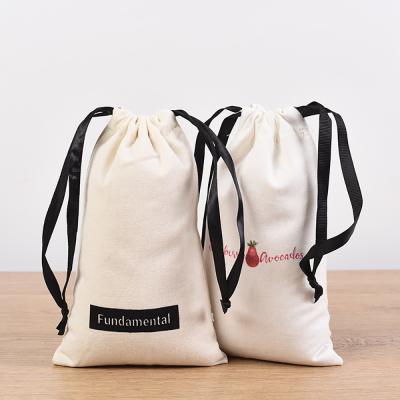 China Customized Eco-friendly Dust Customize Logo Shopping Canvas Cotton Drawstring Bag With Double String for sale