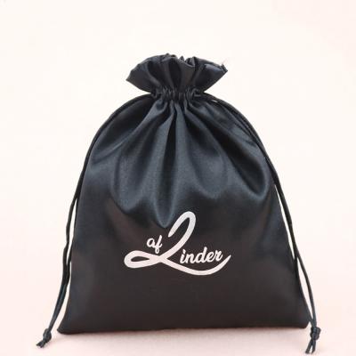 China Eco-friendly custom made silk hair packaging wig hair bundles storage satin drwastring bag with logo for sale