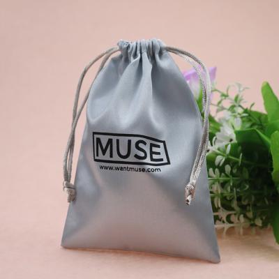 China Custom Small Silver Rose Logo Pouch White Silk Satin Silk Drawstring Bag Eco-Friendly Great Gift for sale