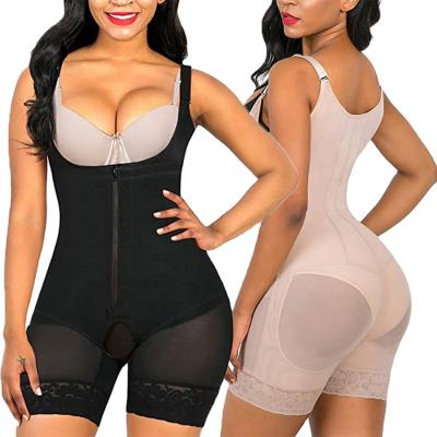 China 7062 Faja High Compression Full Body Shaper Tummy Control Bodyshapers Jumpsuit Antibacterial Open Crotch Zipper For Women for sale