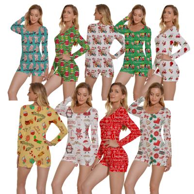 China New Arrival 9086 Cute Christmas QUICK DRY Onesie Long Sleeve Adult Short Jumpsuit Pajamas Plus Size For Women for sale