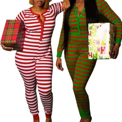 China Plus Size 9036 Custom Winter Onsie Adult Sexy Pajamas Jumpsuit Sheath Long Christmas Striped Pj Holiday Onesie For Women for sale