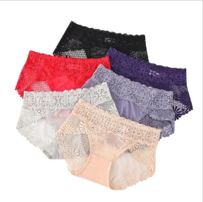 China 1797 Antibacterial Sexy Women Panties Lace Underwear Woman Shorts Lace Up Panties Mesh Floral Underpants Female for sale