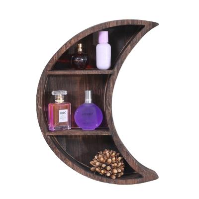 China Europe Kitchen Wooden Crescent Moon Shelf Wall Mounted Wood For Crystals for sale