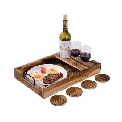 China China wooden wine tray with glass holder, including 4 coasters (village charred) for sale