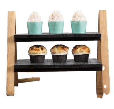 China WOODEN 2-Tier Dessert Display Rack Light Brown Stand With Dark Torched Wood Trays for sale