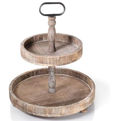 China Dinner Dish Platter-Rustic 2-Layer Wooden Double-Layer Workable with Double Metal Handles,Adjustable Height Decorative Bracket for sale