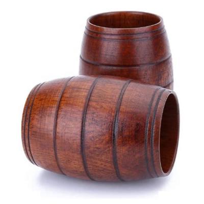 China 210ml Solid Wood Drinking Mug Viable Classic Natural Wooden Barrel Shaped Beer Mug For Coffee Wine Hot Drinks for sale