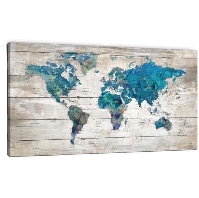 China Blue World Map Minimalist 3d Wall Map Abstract Wooden Watercolor Art For Living Room Office Large Teal Artwork For Home Bedroom for sale