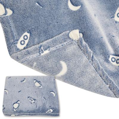 China New Gray Stars Pattern Soft Cozy Flannel Fleece Anti-Static Glow in the Dark Throw Baby Blanket for Boys Girls Kids for sale