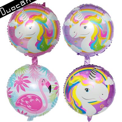 China 2018 party decorations 2018 design18inch hot round unicorn foil balloon and flamigo helium for sale