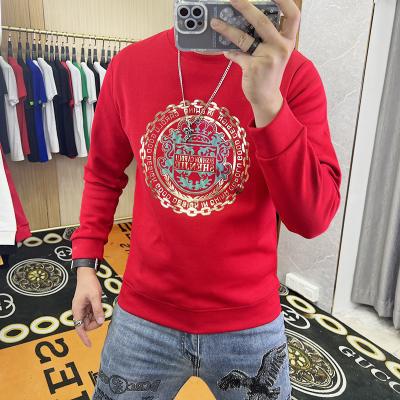 China wholesale embossed sleeve embossed logo crewneck sweatshirt heavy ribbed long cotton rhinestone ribbed sweatshirt for sale