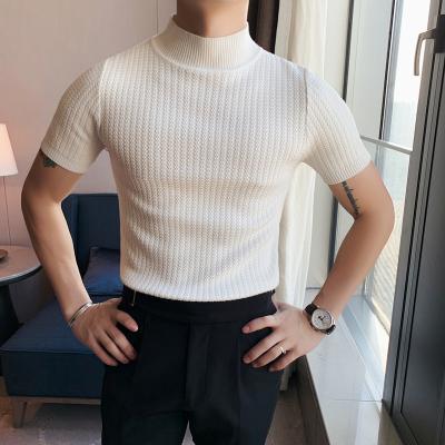 China Anti-wrinkle knit fabric high quality heavyweight ribbed knit t-shirts mens collar t-shirt top short sleeve knitted spring t-shirts sweater for sale