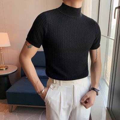 China Autumn Spring Anti-wrinkle T-shirt Vintage Turtle Neck Heavy Vertical Striped Skin Fake Neck Fake Neck Tight Knitted T-shirt for sale