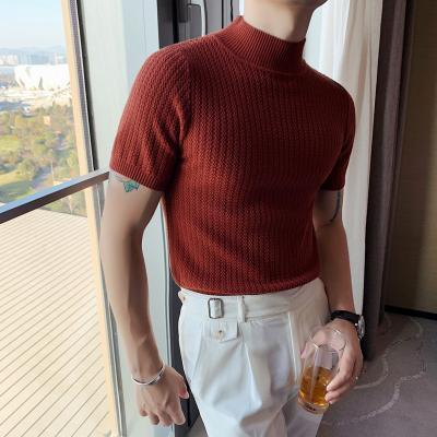 China Anti-Wrinkle Mock Neck Blank Knit Sweater Short Sleeve Shirt Tops T-shirt Fake Neck Collar T-Shirts For Men for sale