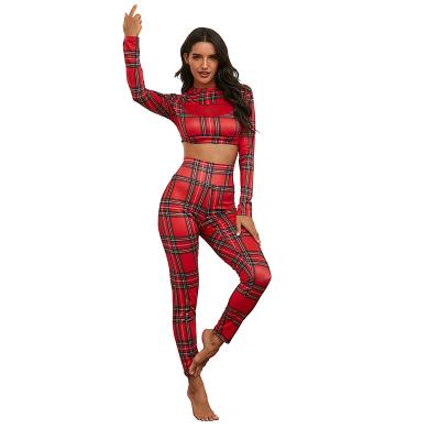 China 2021 New Autumn And Winter Pop Christmas Lattice Printed Ladies Clothing Yoga Sports Breathable European And American Suits for sale