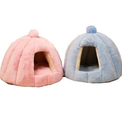 China Plush Tent Shape Pet Nest Cat Winter Heating Beds For Cats Rabbit Indoor Semi-enclosed Kennel For Dogs Small Rabbit Yurt Round Box for sale