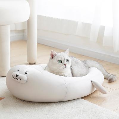 China 2022new Unique Design Pet Breathable Products Cat Bed For Sofa Indoor Animal Luxury Art Goods Plush Shape Seal Cats Mat Warm Pad Pad for sale