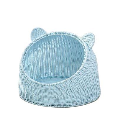 China New cool cat house villa celebrity web style cat ear nest parcel rettan cooling half of a breathable washable pet bed for sale