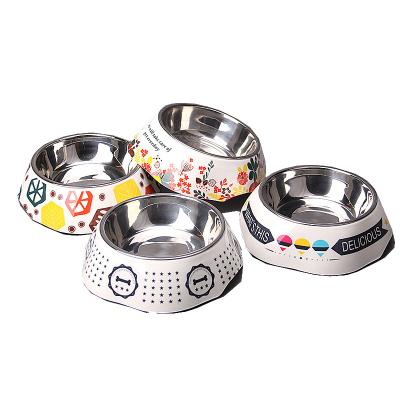 China Unique Viable Designer Style Pet Food Bowl For Small And Medium Dogs Luxury Fashionable Printed Pet Food High Quality Stainless Feeder for sale