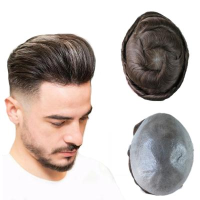 China 100% Remy Hair Stock Super Thin Skin PU Hairpiece V-curl Hairpiece Men's Hairpiece Virgin Hair Replacement Poly Hair Hot Sale 100% Remy Hair for sale