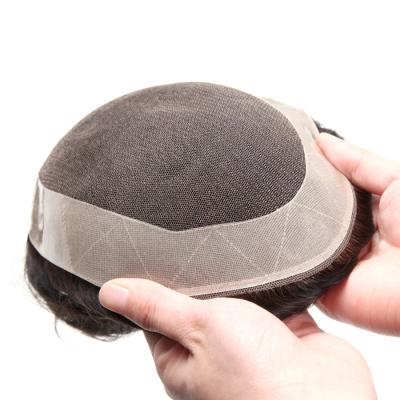 China Hot Selling 100% Low Top Super Thin Skin Hair Toupee For Men Hair Toupee Replacement With Poly Around for sale