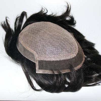 China Swiss Lace Human Hair Toupees In Men Low Front Hairpiece With Poly Back Silk Bleached Knots Hair Replacement Mens Hairpiece 100% Hair Man for sale