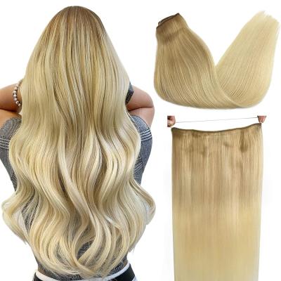 China Pure Virgin Human Hair Hair Extensions Balayage Ash Blonde To Inch Mixed Golden Blonde 80g Remy Halo Hair Natural Platinum Blonde 18 for sale