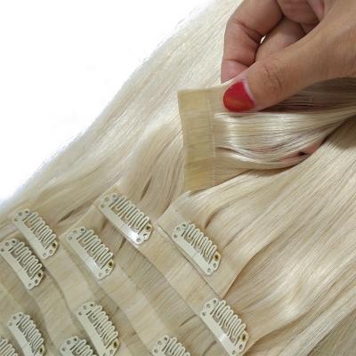 China For Caucasian Market 120g Remy Hair For Caucasian Market PU Virgin Seamless Russian Cuticle Silky Straight Wave Clip In Hair Extensions for sale