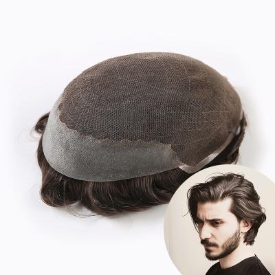 China High quality q6 indian human hair swiss lace front with pu thin mens hairpiece swiss lace hair pieces for sale