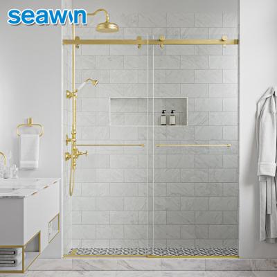 China Quiet Operation Seawin 10Mm Tempered Glass Double Sliding Shower Door With Stainless Steel Wheel Rollers for sale